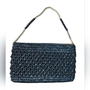 Vintage Stein Novelty Imports Black Beaded Evening Bag 1960s Satin Crochet Purse